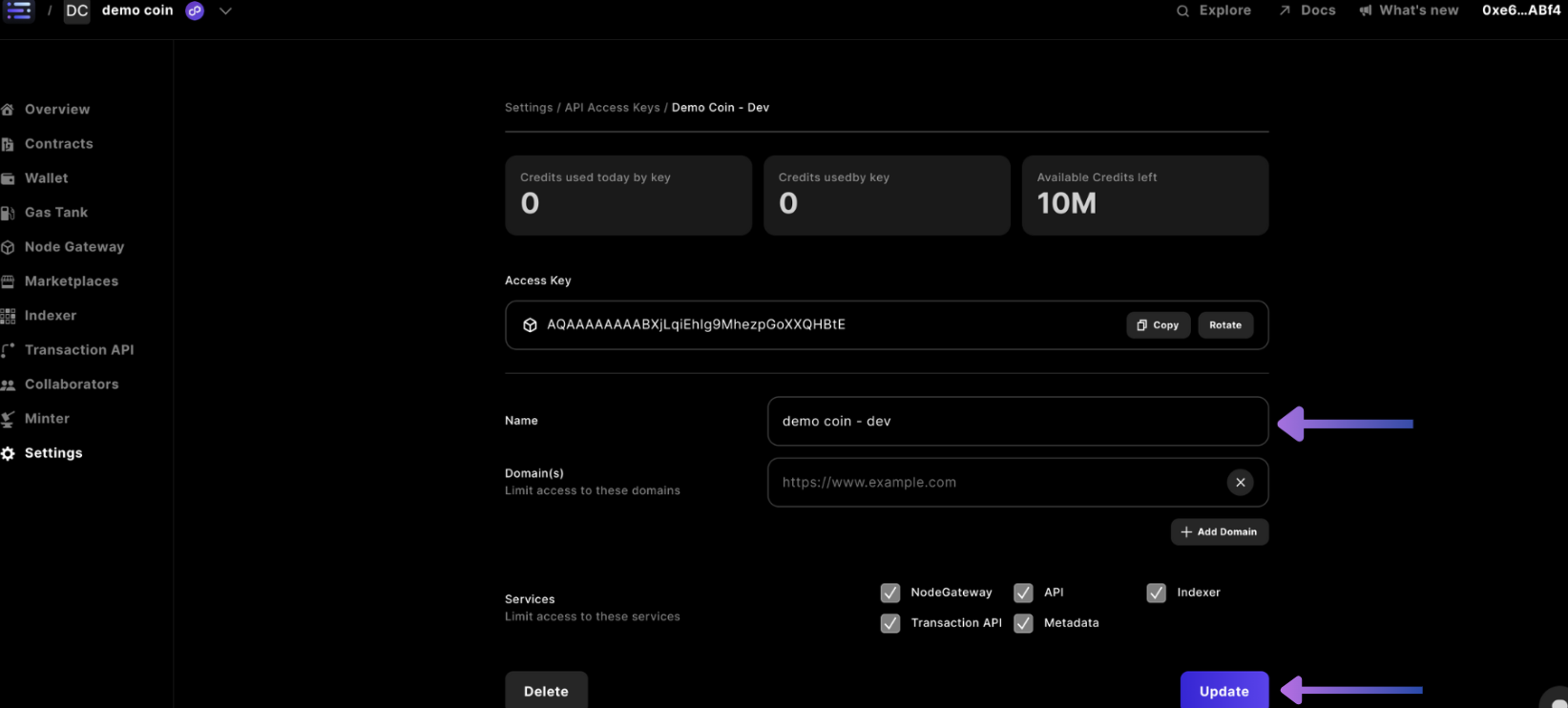 Builder settings API Access Keys rename key