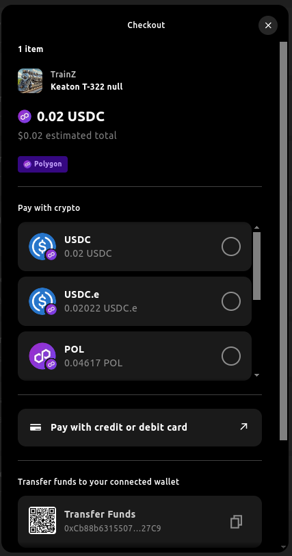 Enable the checkout modal in Sequence Kit to onboard users using fiat currencies with a credit or debit card